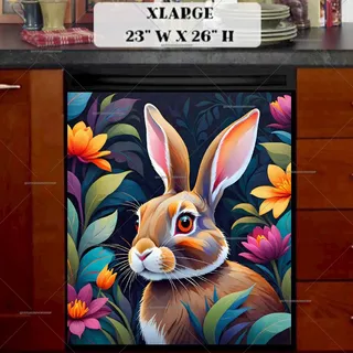 Preview of Colorful Rabbit with Flowers magnet in Extra Large size.