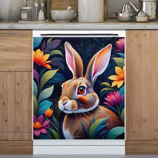 Preview of Colorful Rabbit with Flowers magnet.