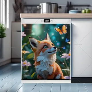 Preview of Cute Fox and Butterfly magnet.