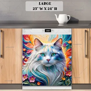 Preview of Beautiful White Cat and Flowers magnet in Large size.