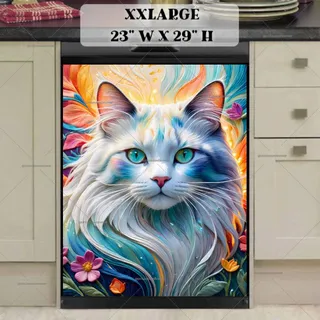 Preview of Beautiful White Cat and Flowers magnet in XX Large size.