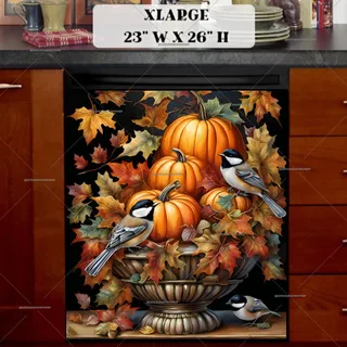 Preview of Pumpkin Chickadees in a Flower Pot magnet in Extra Large size.