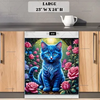 Preview of Blue Kitten and Pink Roses magnet in Large size.