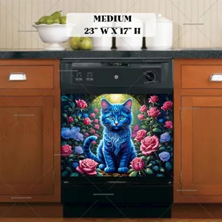 Preview of Blue Kitten and Pink Roses magnet in Medium size.