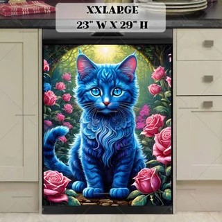 Preview of Blue Kitten and Pink Roses magnet in XX Large size.