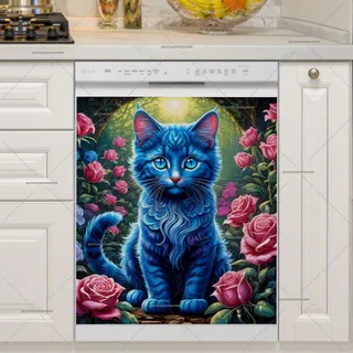 Preview of Blue Kitten and Pink Roses magnet.