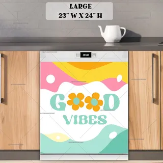 Preview of Retro Good Vibes Flowers magnet in Large size.