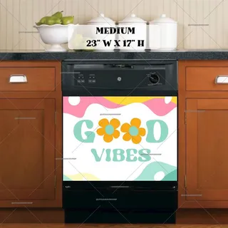 Preview of Retro Good Vibes Flowers magnet in Medium size.