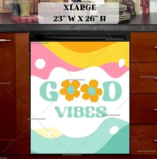 Preview of Retro Good Vibes Flowers magnet in Extra Large size.