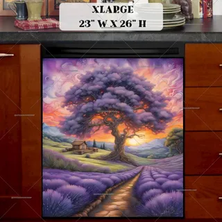 Preview of Cottage and Tree in the Lavenders magnet in Extra Large size.