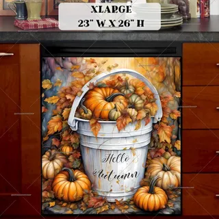 Preview of White Bucket and Pumpkins magnet in Extra Large size.