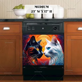 Preview of Pretty Yin and Yang Cats magnet in Medium size.