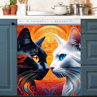 Preview of Pretty Yin and Yang Cats magnet.