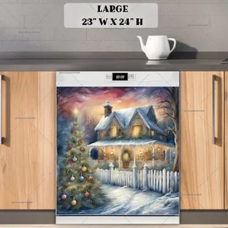 Preview of Pretty Christmas Cottage magnet in Large size.