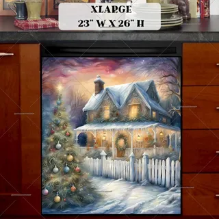 Preview of Pretty Christmas Cottage magnet in Extra Large size.