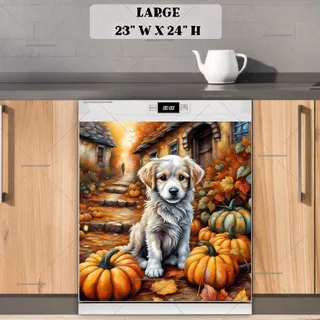 Preview of Pumpkin Puppy in the Village magnet in Large size.