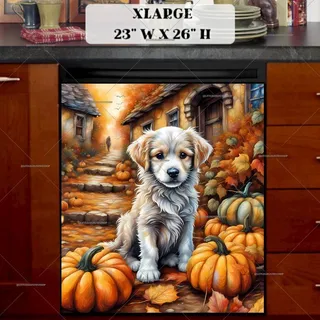 Preview of Pumpkin Puppy in the Village magnet in Extra Large size.