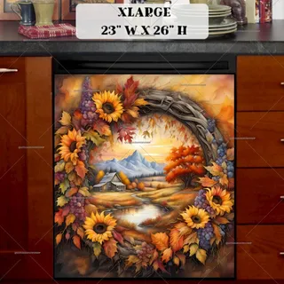 Preview of Autumn Landscape and Wreath magnet in Extra Large size.