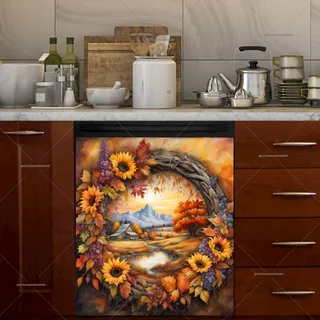 Preview of Autumn Landscape and Wreath magnet.