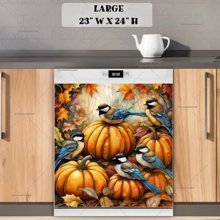 Preview of Pumpkin Chickadees and Leaves magnet in Large size.