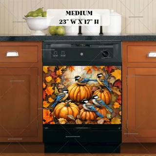 Preview of Pumpkin Chickadees and Leaves magnet in Medium size.