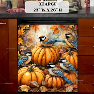 Preview of Pumpkin Chickadees and Leaves magnet in Extra Large size.