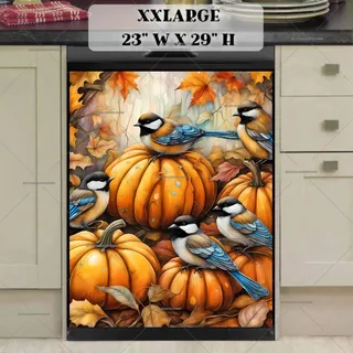 Preview of Pumpkin Chickadees and Leaves magnet in XX Large size.