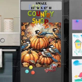 Preview of Pumpkin Chickadees and Leaves magnet in Small size.