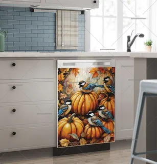 Preview of Pumpkin Chickadees and Leaves magnet.