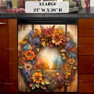 Preview of Autumn Wreath and Landscape magnet in Extra Large size.