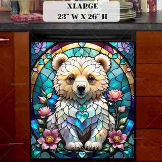 Preview of Stained Glass Bear Cub magnet in Extra Large size.