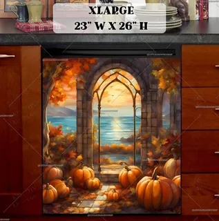 Preview of Stained Glass Seaside Autumn magnet in Extra Large size.