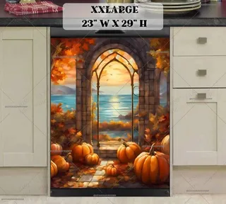 Preview of Stained Glass Seaside Autumn magnet in XX Large size.