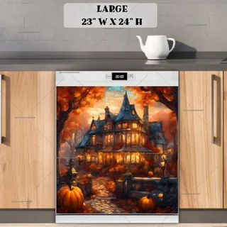Preview of Stained Glass Autumn Farmhouse magnet in Large size.