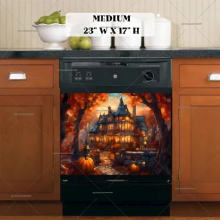 Preview of Stained Glass Autumn Farmhouse magnet in Medium size.