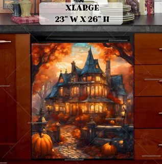 Preview of Stained Glass Autumn Farmhouse magnet in Extra Large size.