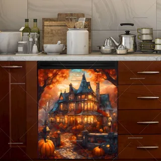 Preview of Stained Glass Autumn Farmhouse magnet.