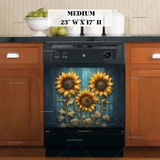 Preview of Rustic Blue Wood and Sunflowers magnet in Medium size.