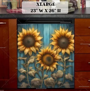 Preview of Rustic Blue Wood and Sunflowers magnet in Extra Large size.