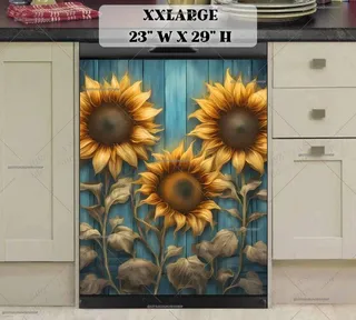 Preview of Rustic Blue Wood and Sunflowers magnet in XX Large size.