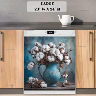 Preview of Cotton Flowers in a Rustic Blue Vase magnet in Large size.