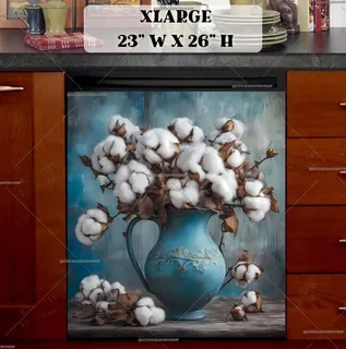 Preview of Cotton Flowers in a Rustic Blue Vase magnet in Extra Large size.