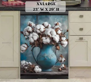 Preview of Cotton Flowers in a Rustic Blue Vase magnet in XX Large size.