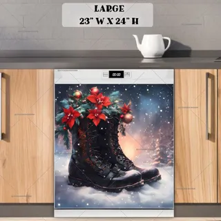 Preview of Santa's Boots with Poinsettias magnet in Large size.