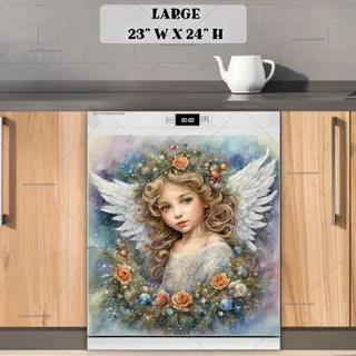 Preview of Christmas Angel with Flowers magnet in Large size.