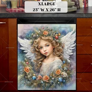 Preview of Christmas Angel with Flowers magnet in Extra Large size.