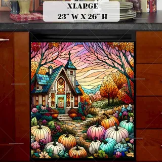 Preview of Stained Glass Autumn Cottage magnet in Extra Large size.