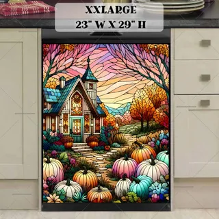 Preview of Stained Glass Autumn Cottage magnet in XX Large size.