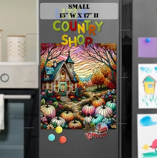 Preview of Stained Glass Autumn Cottage magnet in Small size.