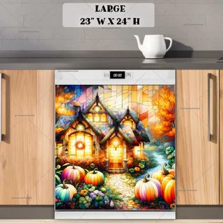 Preview of Stained Glass Thanksgiving Cottage magnet in Large size.